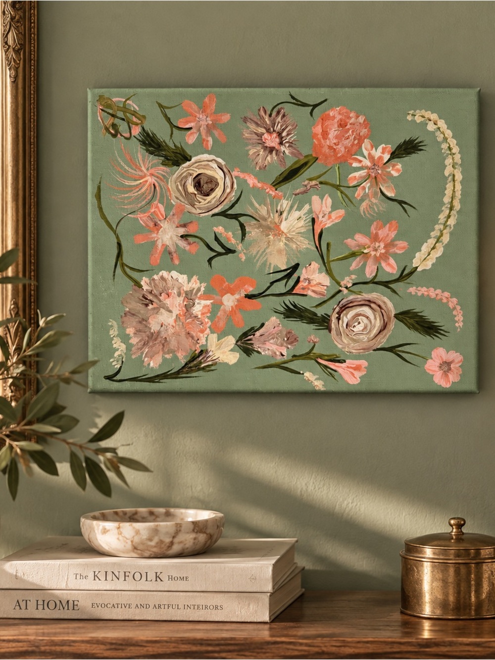 Original Floral Painting Hand Painted Canvas Whimsical Botanical Art Wall Decor